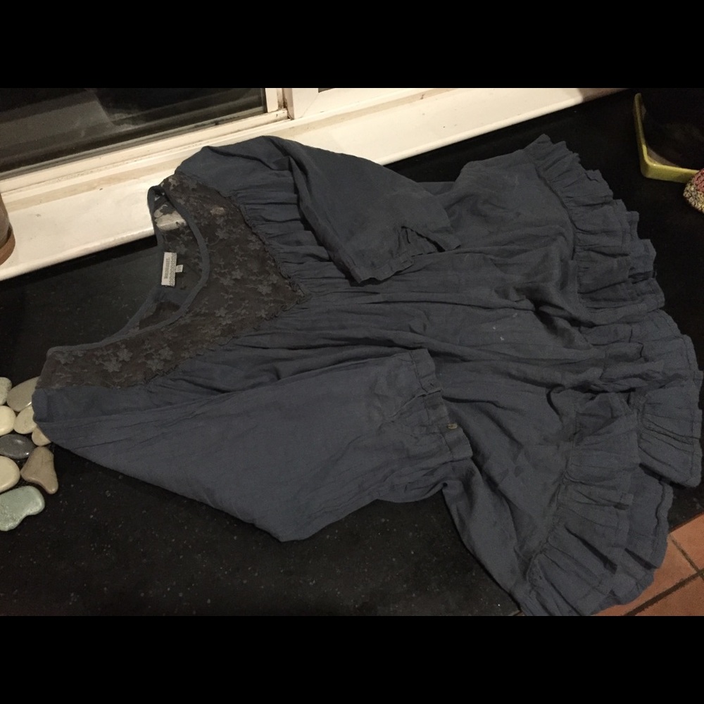 World Market cost plus blue grey peasant blouse